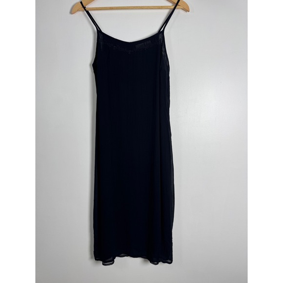 Merona Dresses & Skirts - 90s Vintage Merona Womens 12 Slip Dress Black Rayon Midi Sheer Overlay LBD
